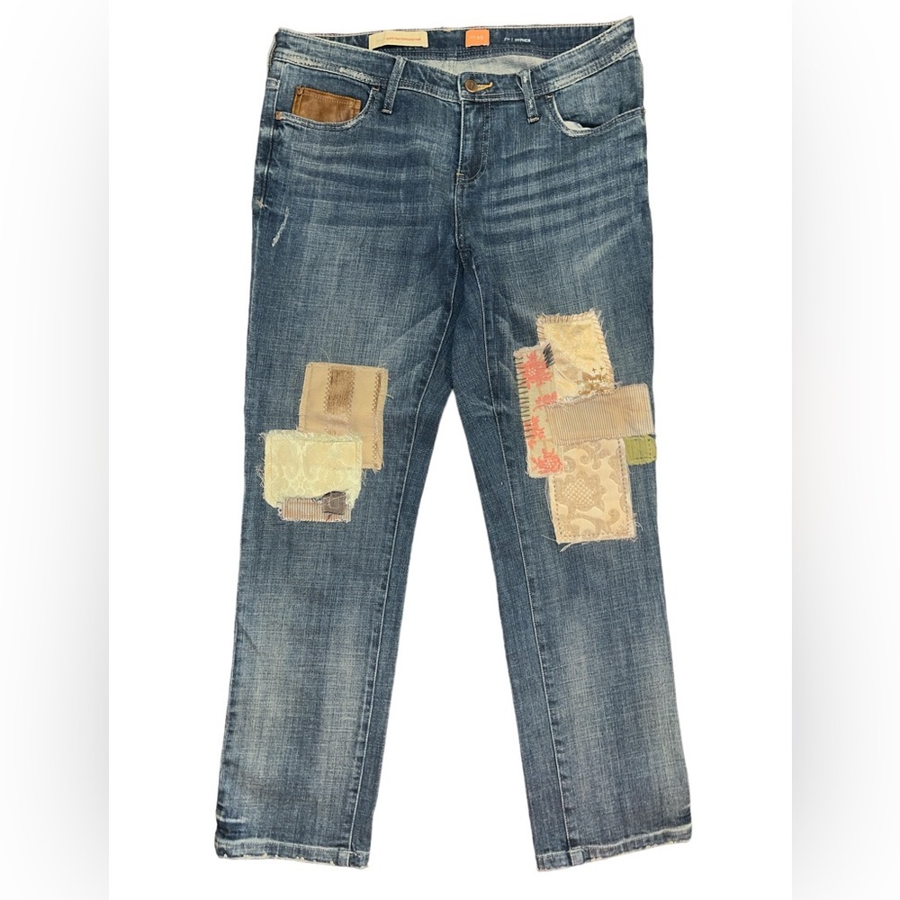 Pilcro and the Letterpress Blue Jeans with Patchwork Accents